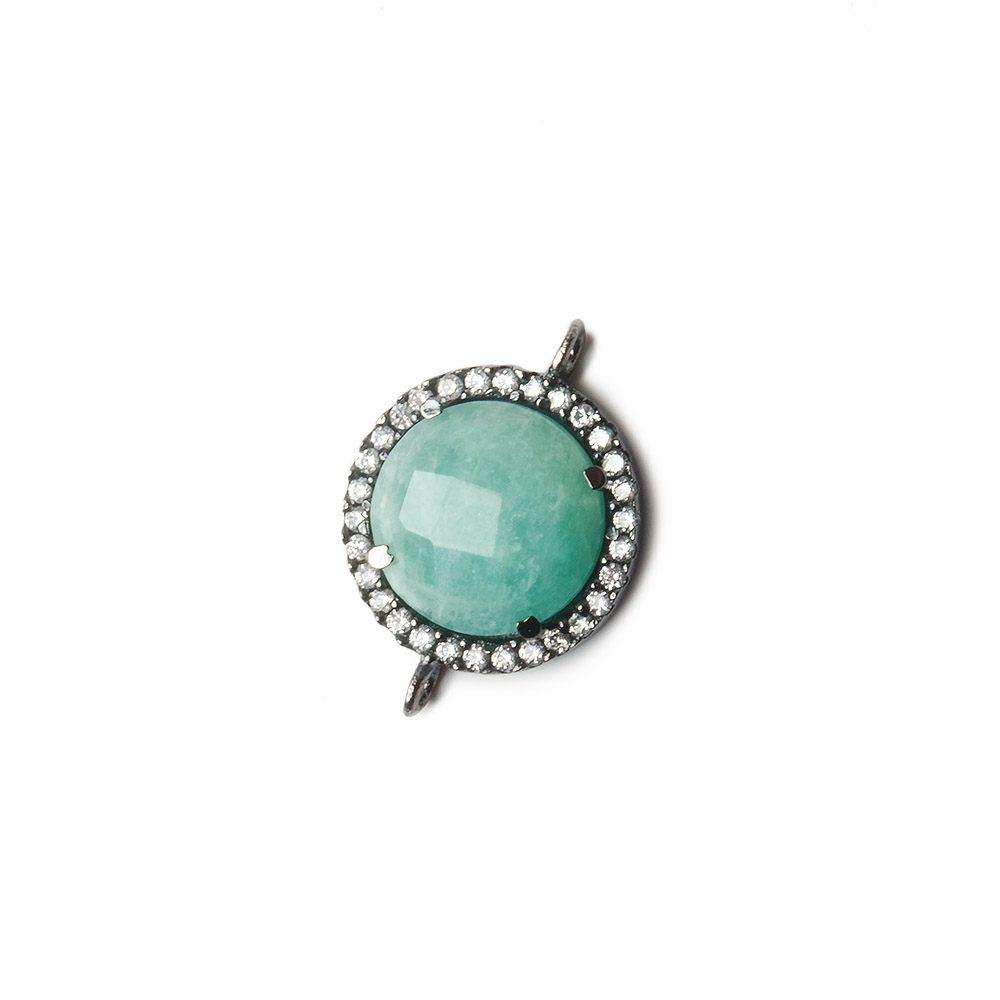 13mm Black Gold Bezel White CZ and Amazonite Coin Connector 1 focal bead (ONLINE ORDER ONLY)