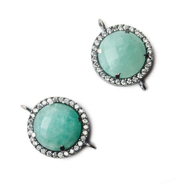 13mm Black Gold Bezel White CZ and Amazonite Coin Connector 1 focal bead (ONLINE ORDER ONLY)