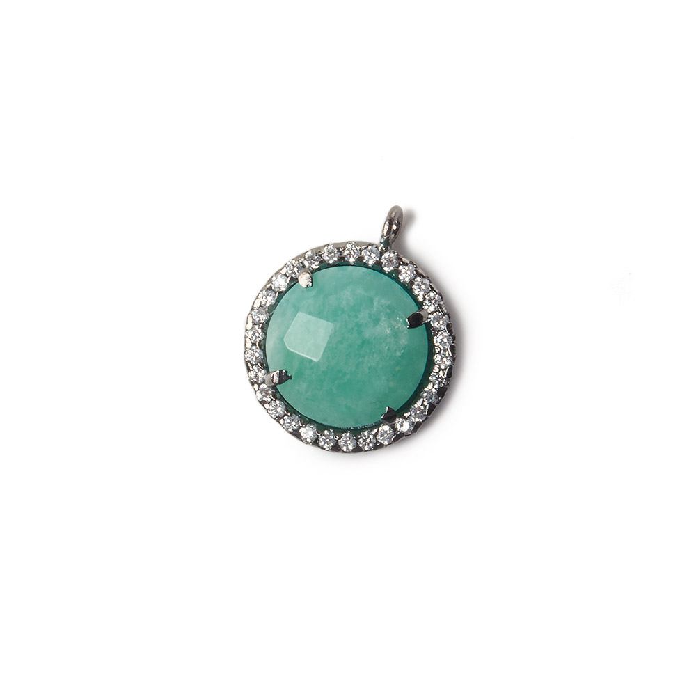 13mm Black Gold Bezel White CZ and Amazonite Coin Pendant 1 focal bead (ONLINE ORDER ONLY)