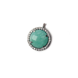 13mm Black Gold Bezel White CZ and Amazonite Coin Pendant 1 focal bead (ONLINE ORDER ONLY)