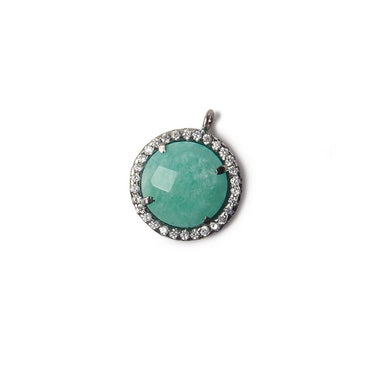 13mm Black Gold Bezel White CZ and Amazonite Coin Pendant 1 focal bead (ONLINE ORDER ONLY)