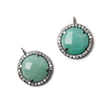 13mm Black Gold Bezel White CZ and Amazonite Coin Pendant 1 focal bead (ONLINE ORDER ONLY)