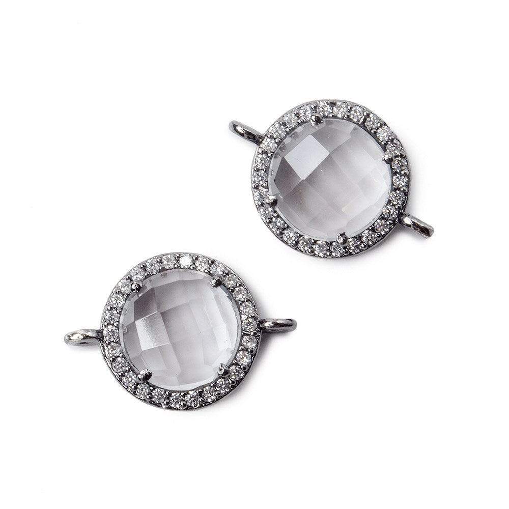 13mm Black Gold Bezel White CZ and Crystal Quartz Coin Connector 1 focal bead (ONLINE ORDER ONLY)