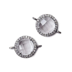 13mm Black Gold Bezel White CZ and Crystal Quartz Coin Connector 1 focal bead (ONLINE ORDER ONLY)