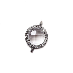 13mm Black Gold Bezel White CZ and Crystal Quartz Coin Connector 1 focal bead (ONLINE ORDER ONLY)