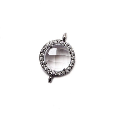 13mm Black Gold Bezel White CZ and Crystal Quartz Coin Connector 1 focal bead (ONLINE ORDER ONLY)