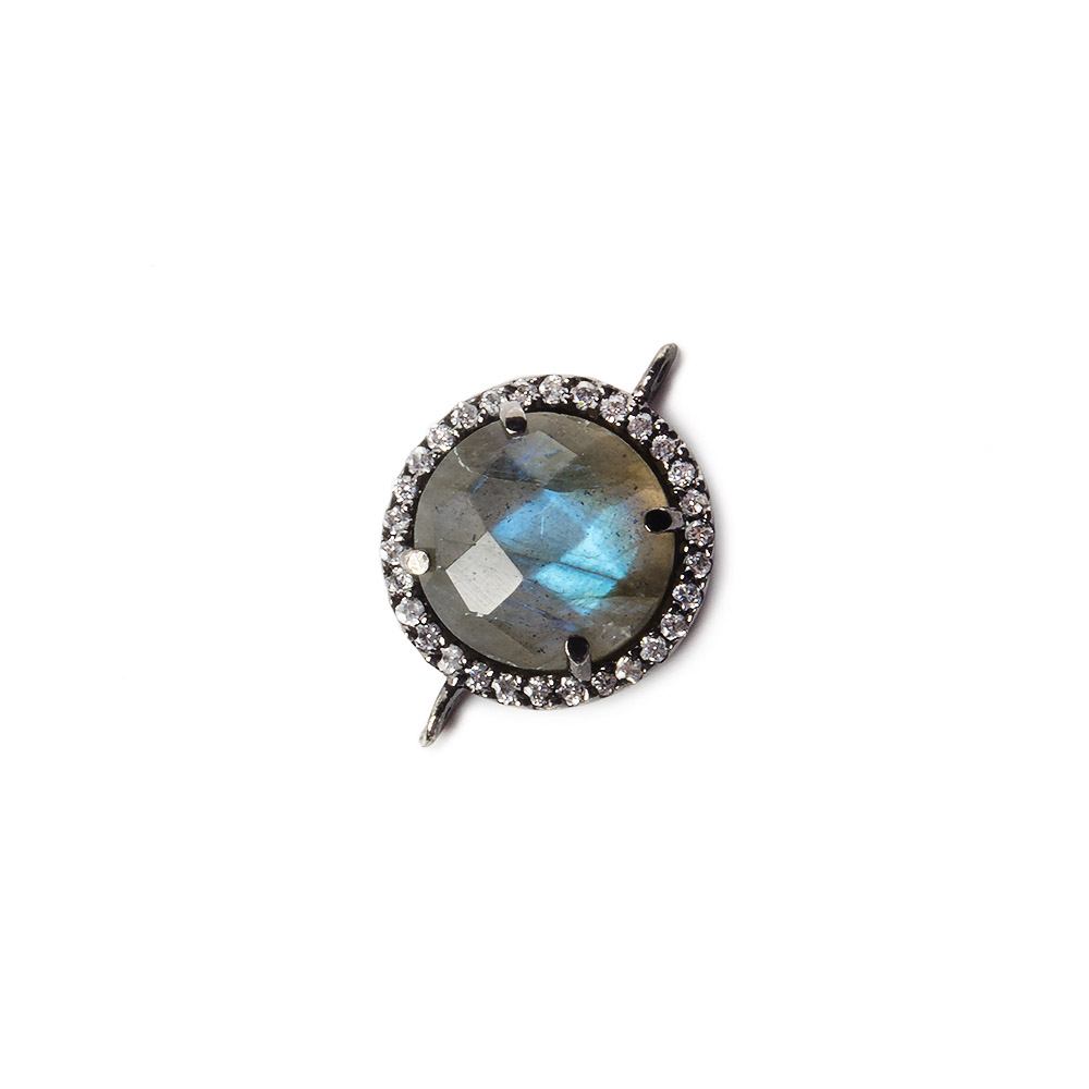 13mm Black Gold Bezel White CZ and Labradorite Coin Connector 1 focal bead (ONLINE ORDER ONLY)
