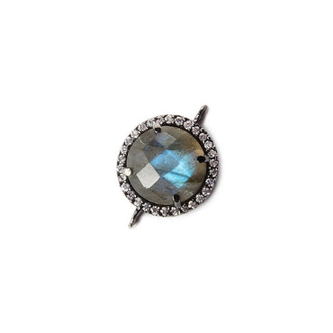 13mm Black Gold Bezel White CZ and Labradorite Coin Connector 1 focal bead (ONLINE ORDER ONLY)