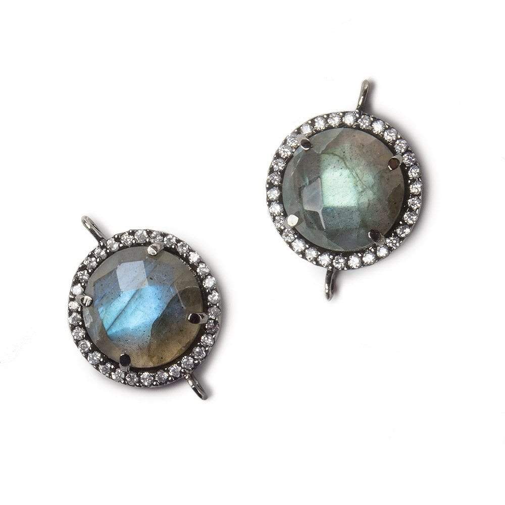 13mm Black Gold Bezel White CZ and Labradorite Coin Connector 1 focal bead (ONLINE ORDER ONLY)
