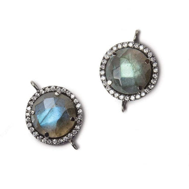 13mm Black Gold Bezel White CZ and Labradorite Coin Connector 1 focal bead (ONLINE ORDER ONLY)