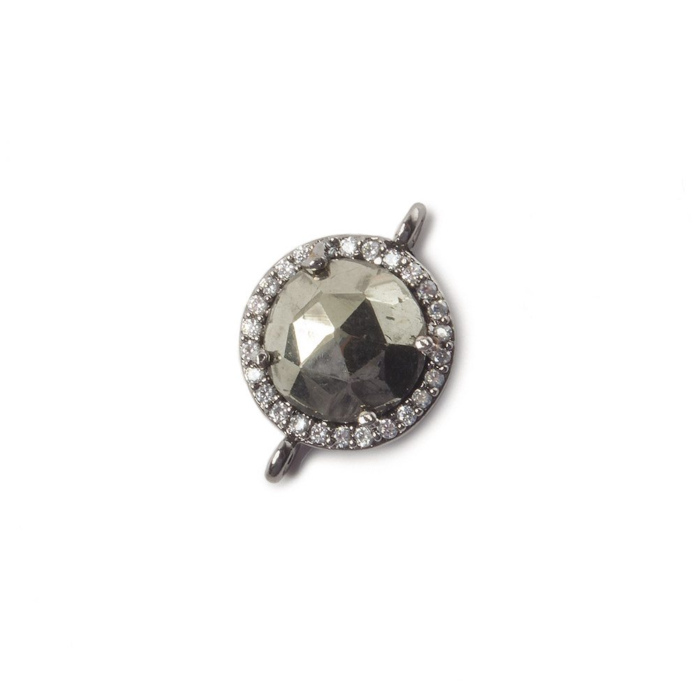 13mm Black Gold Bezel White CZ and Pyrite Coin Connector 1 focal bead (ONLINE ORDER ONLY)