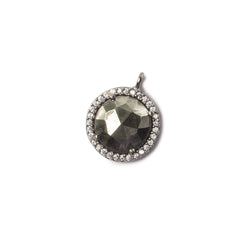 13mm Black Gold Bezel White CZ and Pyrite Coin Pendant 1 focal bead (ONLINE ORDER ONLY)