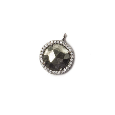 13mm Black Gold Bezel White CZ and Pyrite Coin Pendant 1 focal bead (ONLINE ORDER ONLY)