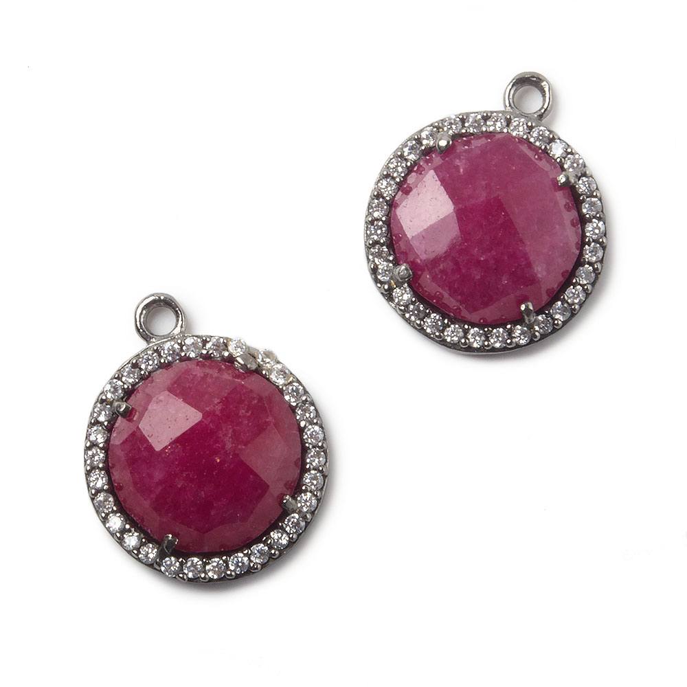 13mm Black Gold Bezel White CZ and Ruby Coin Pendant 1 focal bead (ONLINE ORDER ONLY)