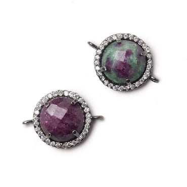 13mm Black Gold Bezel White CZ and Ruby in Zoisite Coin Connector 1 focal bead (ONLINE ORDER ONLY)