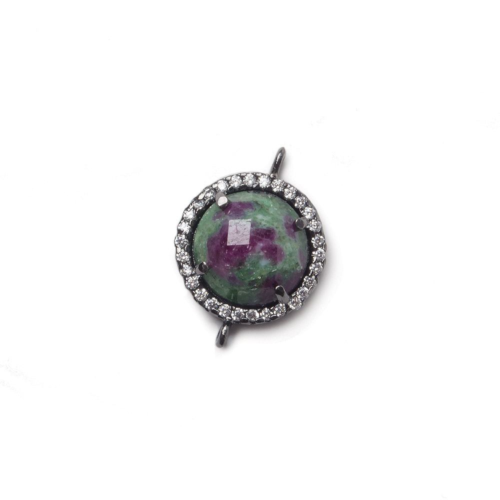 13mm Black Gold Bezel White CZ and Ruby in Zoisite Coin Connector 1 focal bead (ONLINE ORDER ONLY)