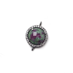 13mm Black Gold Bezel White CZ and Ruby in Zoisite Coin Connector 1 focal bead (ONLINE ORDER ONLY)