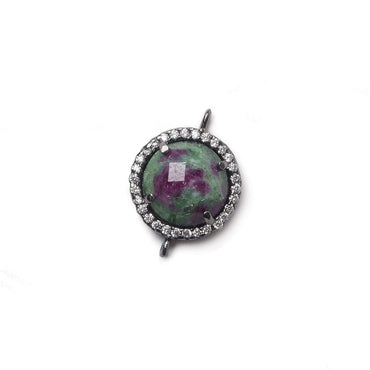13mm Black Gold Bezel White CZ and Ruby in Zoisite Coin Connector 1 focal bead (ONLINE ORDER ONLY)
