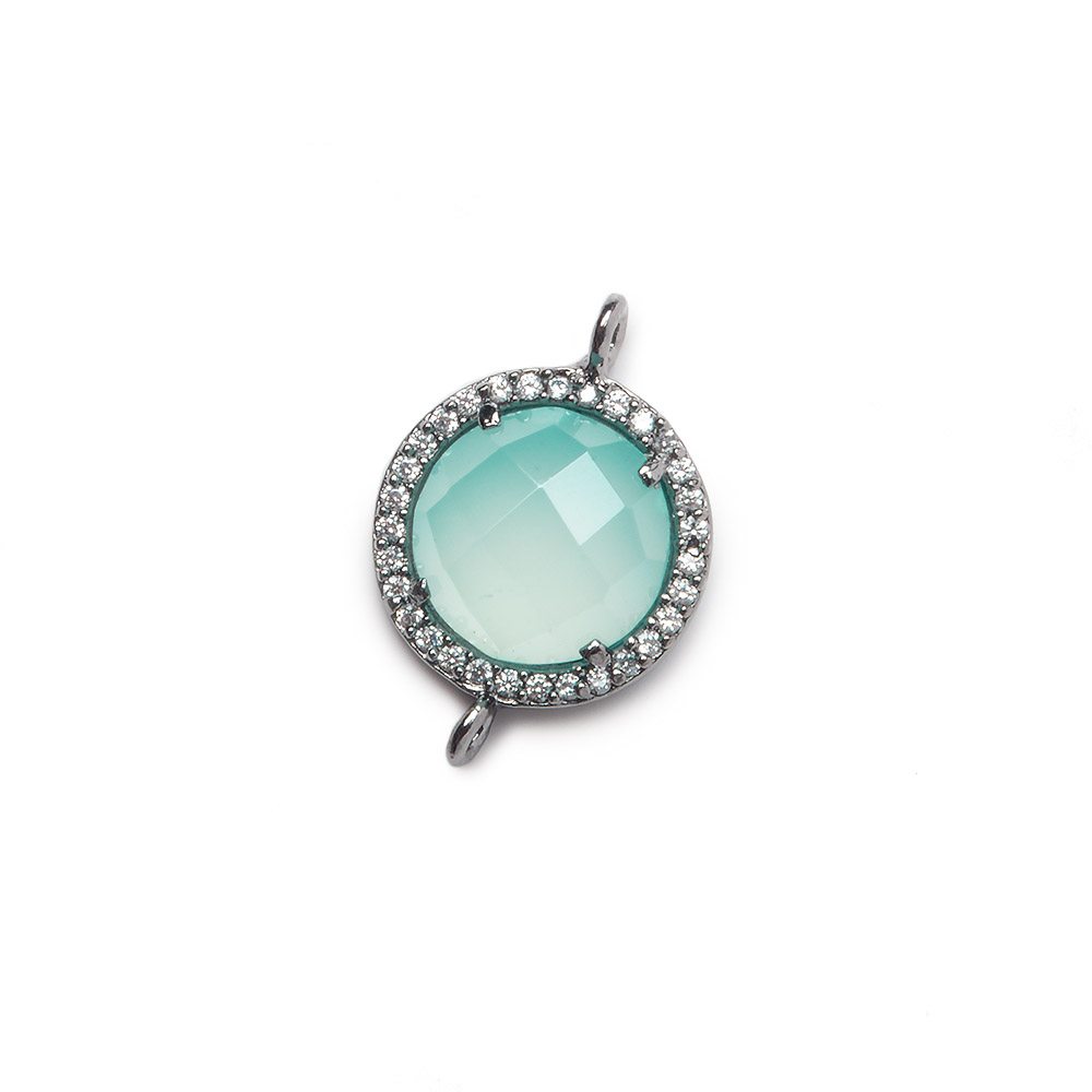 13mm Black Gold Bezel White CZ and Seafoam Chalcedony Coin Connector 1 focal bead (ONLINE ORDER ONLY)