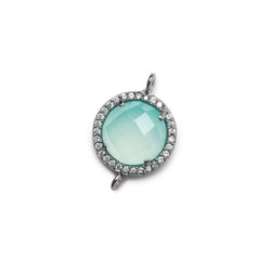 13mm Black Gold Bezel White CZ and Seafoam Chalcedony Coin Connector 1 focal bead (ONLINE ORDER ONLY)