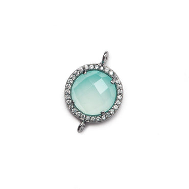 13mm Black Gold Bezel White CZ and Seafoam Chalcedony Coin Connector 1 focal bead (ONLINE ORDER ONLY)