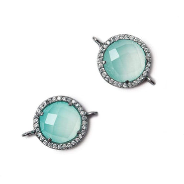 13mm Black Gold Bezel White CZ and Seafoam Chalcedony Coin Connector 1 focal bead (ONLINE ORDER ONLY)