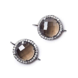 13mm Black Gold CZ Bezel Smoky Hydro Quartz Faceted Coin Connector 1 focal (ONLINE ORDER ONLY)