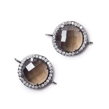 13mm Black Gold CZ Bezel Smoky Hydro Quartz Faceted Coin Connector 1 focal (ONLINE ORDER ONLY)