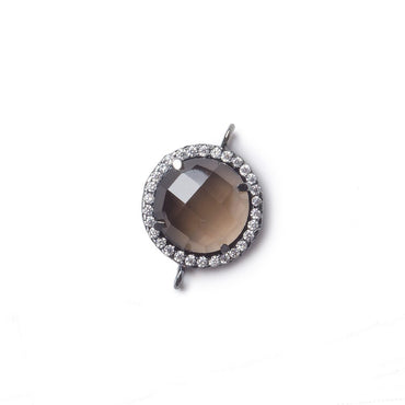 13mm Black Gold CZ Bezel Smoky Hydro Quartz Faceted Coin Connector 1 focal (ONLINE ORDER ONLY)