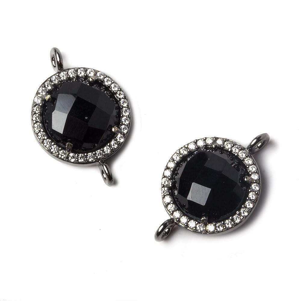 13mm Black Gold Bezeled White CZ and Black Chalcedony Coin Connector 1 piece (ONLINE ORDER ONLY)