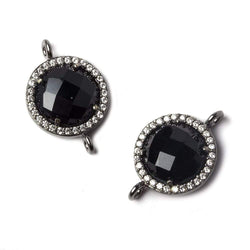 13mm Black Gold Bezeled White CZ and Black Chalcedony Coin Connector 1 piece (ONLINE ORDER ONLY)