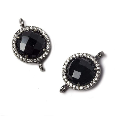 13mm Black Gold Bezeled White CZ and Black Chalcedony Coin Connector 1 piece (ONLINE ORDER ONLY)