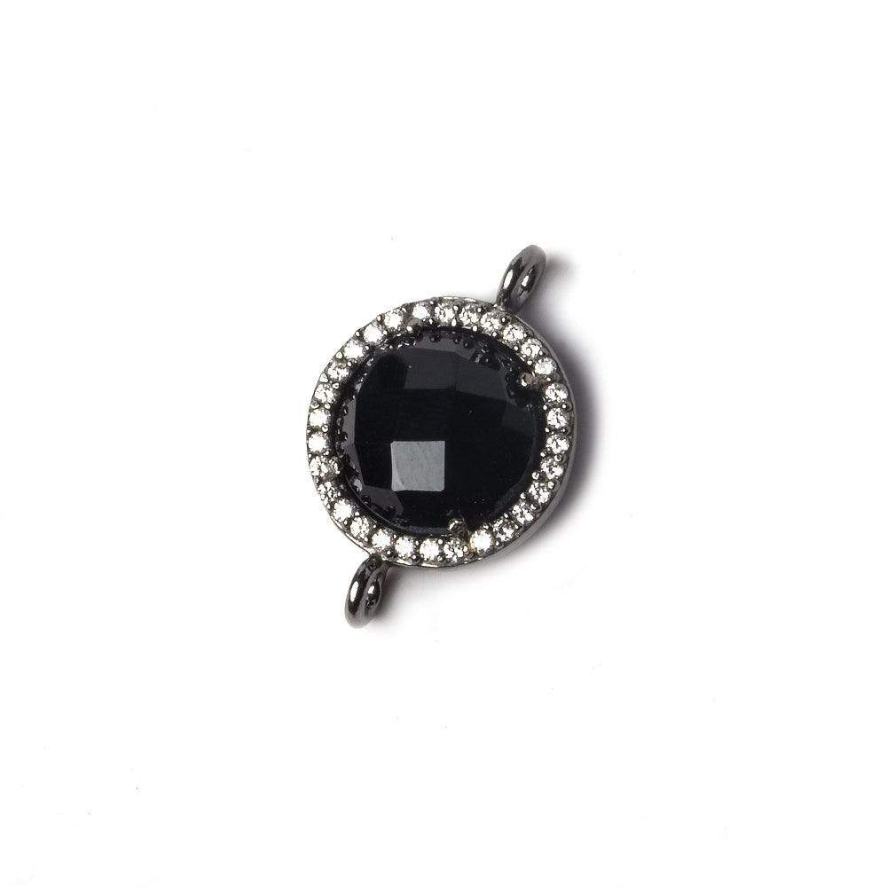 13mm Black Gold Bezeled White CZ and Black Chalcedony Coin Connector 1 piece (ONLINE ORDER ONLY)