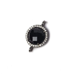 13mm Black Gold Bezeled White CZ and Black Chalcedony Coin Connector 1 piece (ONLINE ORDER ONLY)