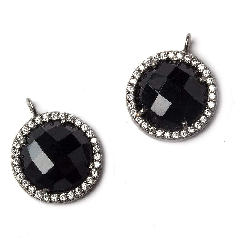 13mm Black Gold Bezeled White CZ and Black Chalcedony Coin Pendant 1 piece (ONLINE ORDER ONLY)