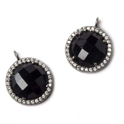 13mm Black Gold Bezeled White CZ and Black Chalcedony Coin Pendant 1 piece (ONLINE ORDER ONLY)