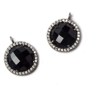 13mm Black Gold Bezeled White CZ and Black Chalcedony Coin Pendant 1 piece (ONLINE ORDER ONLY)