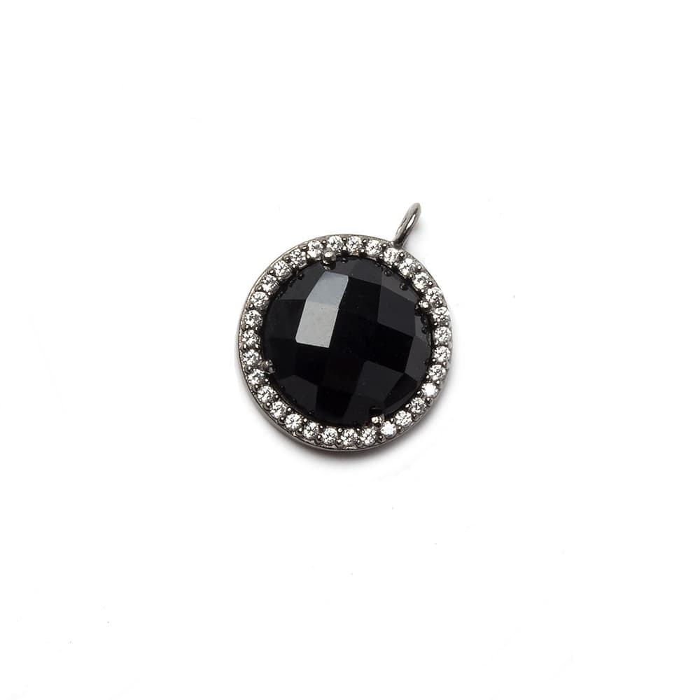 13mm Black Gold Bezeled White CZ and Black Chalcedony Coin Pendant 1 piece (ONLINE ORDER ONLY)