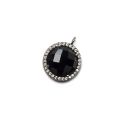 13mm Black Gold Bezeled White CZ and Black Chalcedony Coin Pendant 1 piece (ONLINE ORDER ONLY)