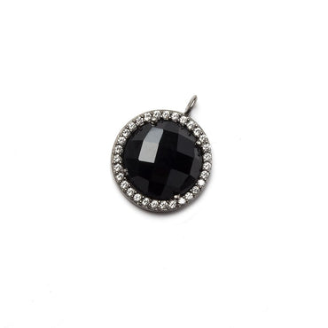 13mm Black Gold Bezeled White CZ and Black Chalcedony Coin Pendant 1 piece (ONLINE ORDER ONLY)
