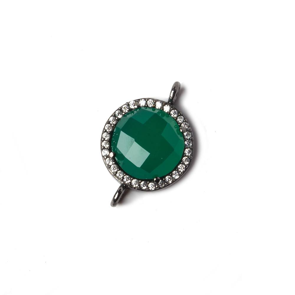 13mm Black Gold Bezeled White CZ and Green Onyx Coin Connector 1 piece (ONLINE ORDER ONLY)
