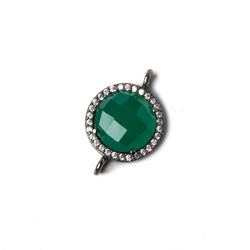 13mm Black Gold Bezeled White CZ and Green Onyx Coin Connector 1 piece (ONLINE ORDER ONLY)