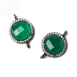 13mm Black Gold Bezeled White CZ and Green Onyx Coin Connector 1 piece (ONLINE ORDER ONLY)
