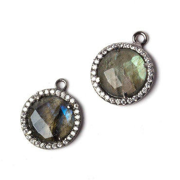 13mm Black Gold Bezeled White CZ and Labradorite Coin Pendant 1 piece (ONLINE ORDER ONLY)