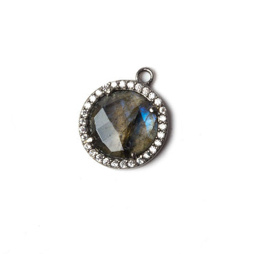 13mm Black Gold Bezeled White CZ and Labradorite Coin Pendant 1 piece (ONLINE ORDER ONLY)