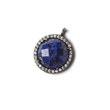 13mm Black Gold Bezeled White CZ and Lapis Lazuli Coin Pendant 1 piece (ONLINE ORDER ONLY)