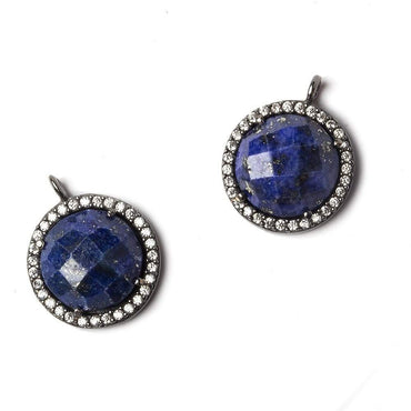 13mm Black Gold Bezeled White CZ and Lapis Lazuli Coin Pendant 1 piece (ONLINE ORDER ONLY)