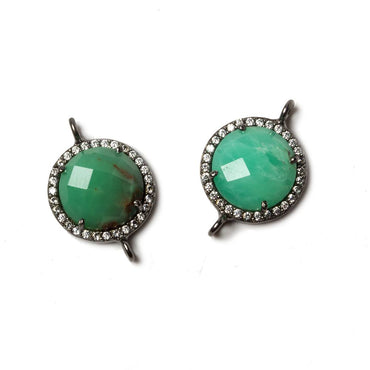 13mm Black Gold Bezeled White CZ & Chrysoprase Coin Connector 1 pc (ONLINE ORDER ONLY)