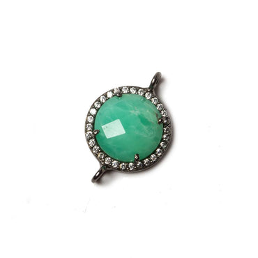 13mm Black Gold Bezeled White CZ & Chrysoprase Coin Connector 1 pc (ONLINE ORDER ONLY)