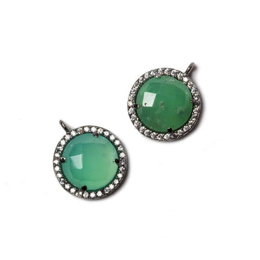 13mm Black Gold Bezeled White CZ & green onyx Coin Pendant 1 piece (ONLINE ORDER ONLY)